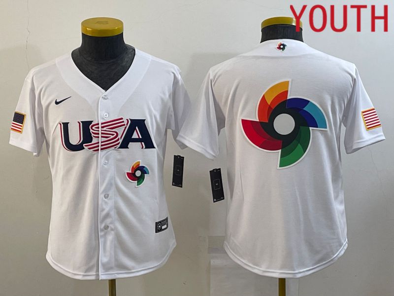 Youth 2023 World Cub USA Blank White MLB Jersey1